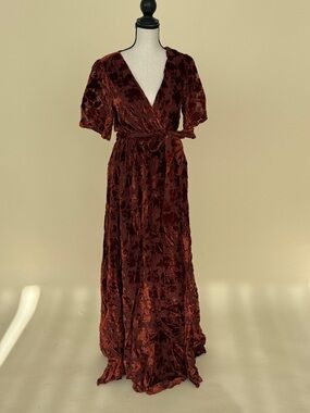 Women's Velvet Burnout Wrap Maxi Dress - Deep Rust | Baltic Born